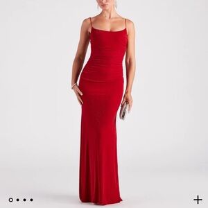 Red backless prom dress